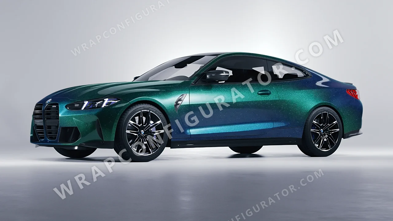 Grey BMW M4 Coupe 2024 wrapped in ORACAL Thunderous Blue Green 970RA-851G