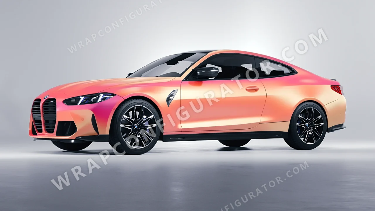 Orange BMW M4 Coupe 2024 wrapped in 3M Electric Coral SP213