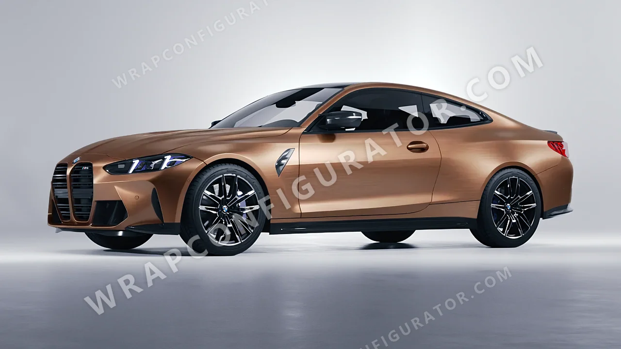 Orange BMW M4 Coupe 2024 wrapped in Avery Dennison Brushed Bronze SW900-933-X