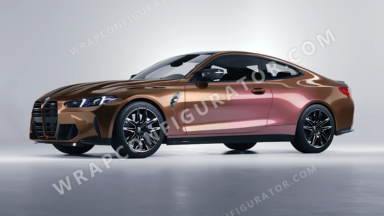Orange BMW M4 Coupe 2024 wrapped in ORACAL Gloss Aubergine Bronze 970RA-990G