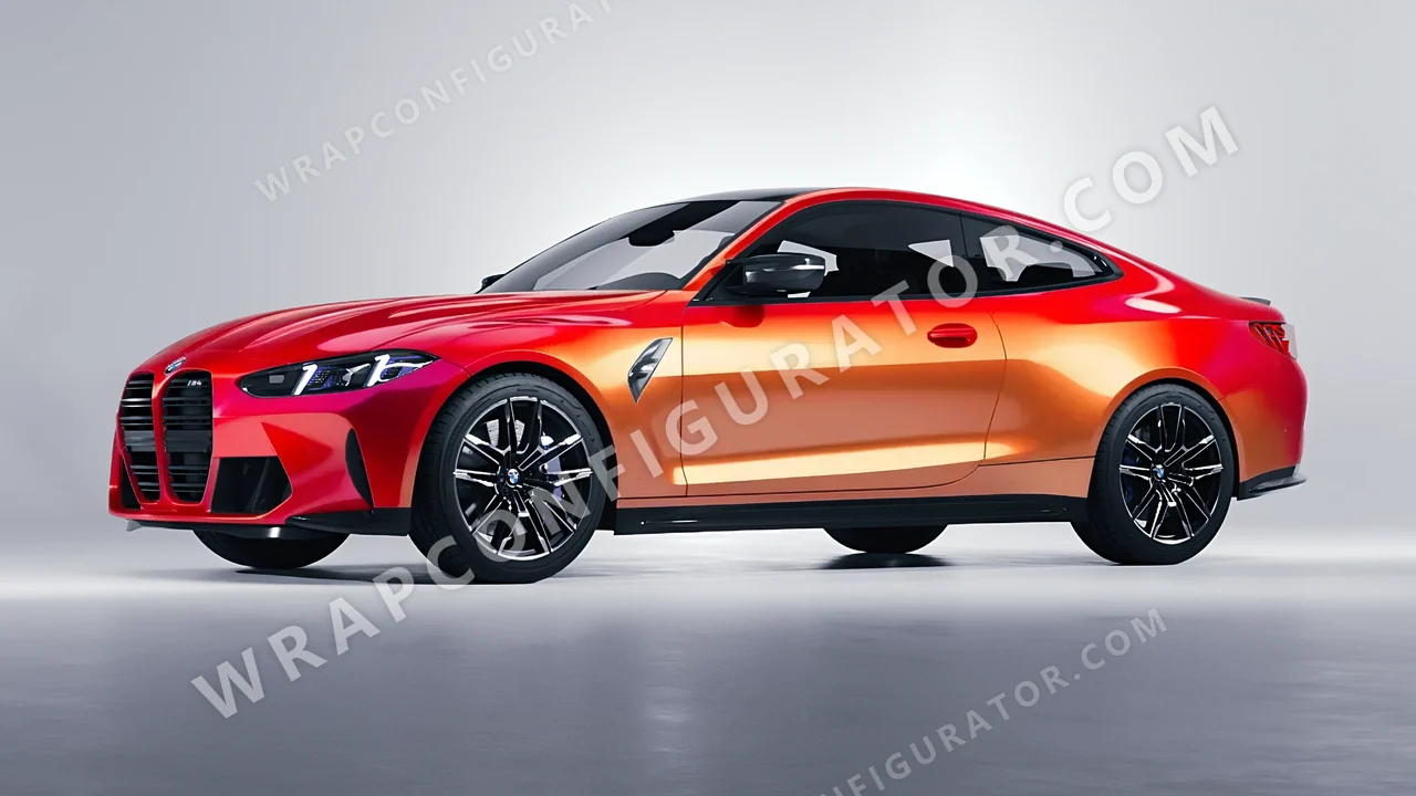 Orange BMW M4 Coupe 2024 wrapped in ORACAL Gloss Sunset Shift 970RA-100G