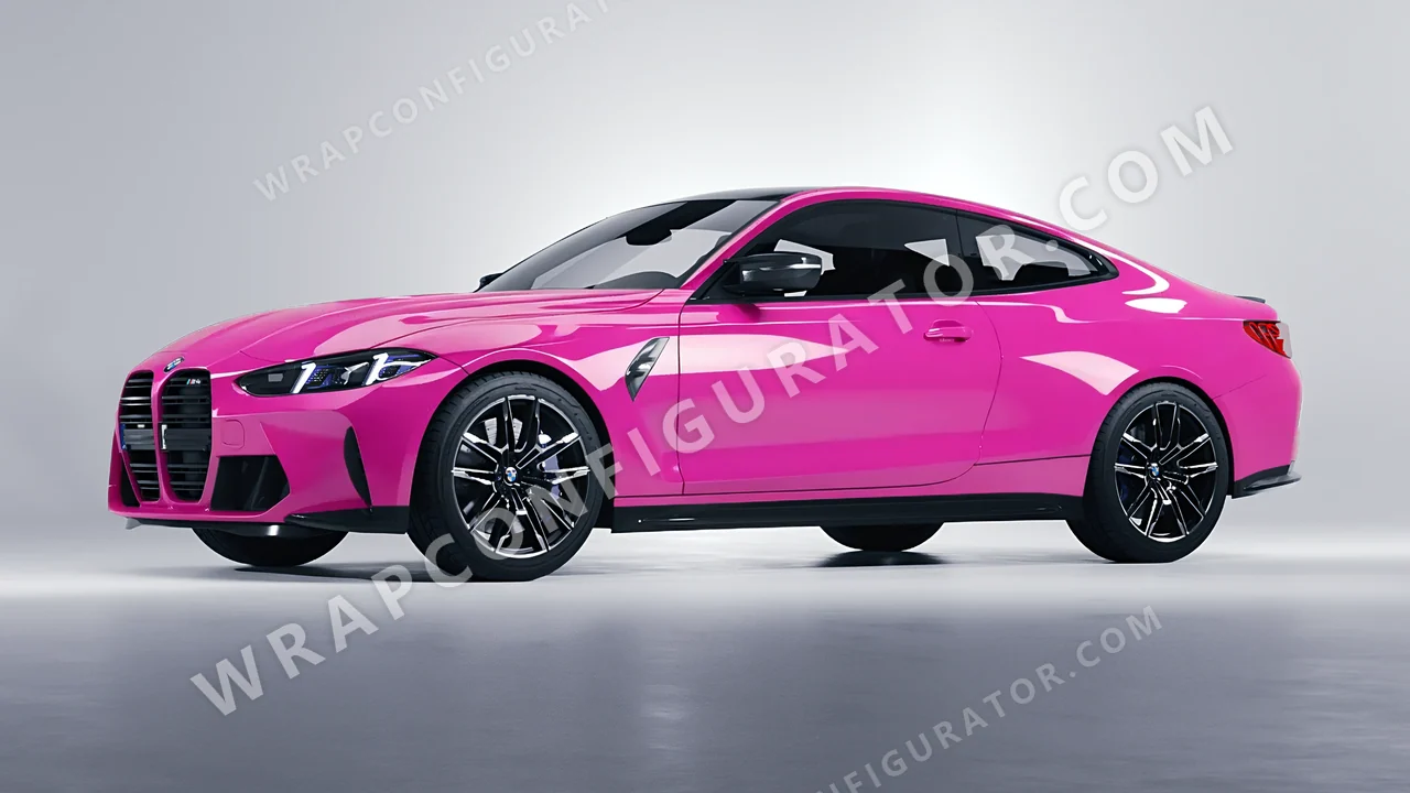 Pink BMW M4 Coupe 2024 wrapped in 3M Gloss Hot Pink G103