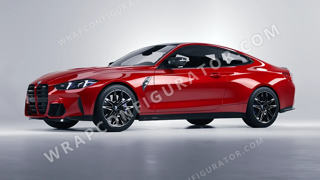 Red BMW M4 Coupe 2024 wrapped in 3M Gloss Dragon Fire Red G363