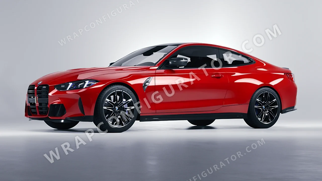 Red BMW M4 Coupe 2024 wrapped in 3M Gloss Hot Rod Red G13