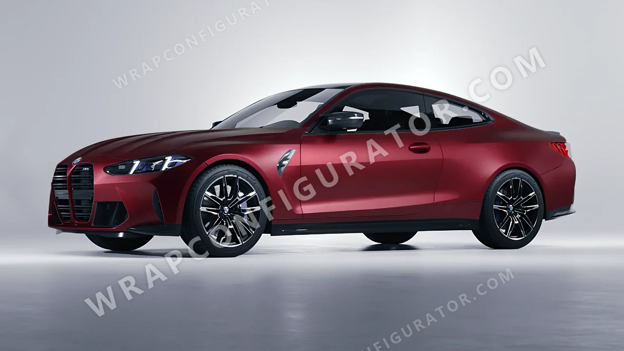 Red BMW M4 Coupe 2024 wrapped in ORACAL Dark Red 970RA-368M