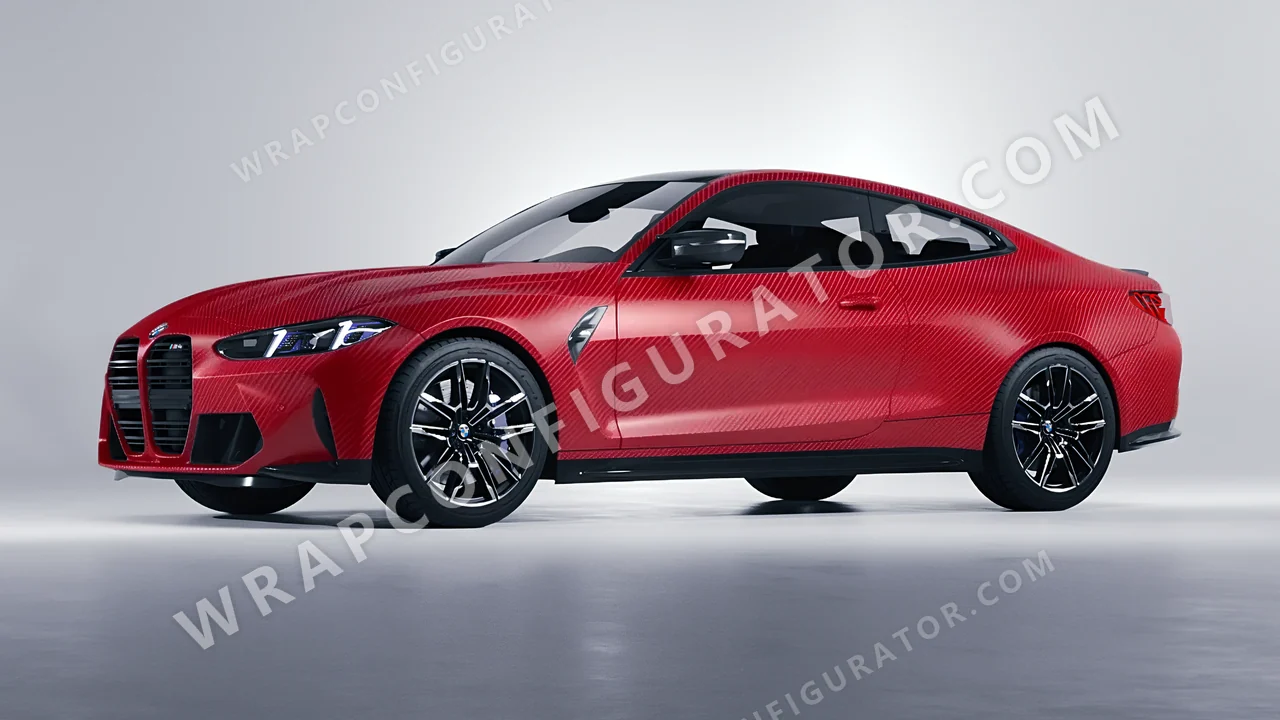 Red BMW M4 Coupe 2024 wrapped in ORACAL Geranium Red Carbon 975-305CA