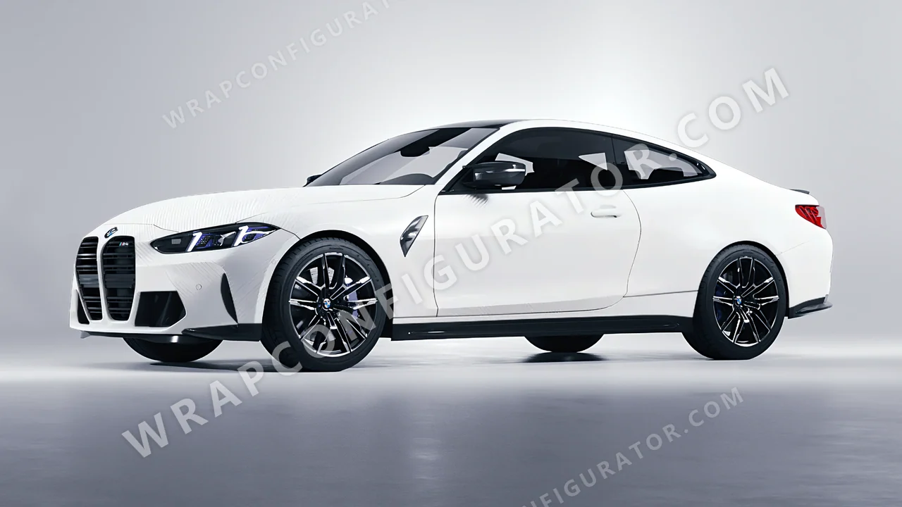 White BMW M4 Coupe 2024 wrapped in 3M Carbon Fiber White CFS10