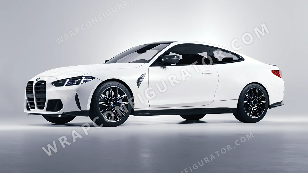 White BMW M4 Coupe 2024 wrapped in Avery Dennison Carbon Fiber White SW900-115-X
