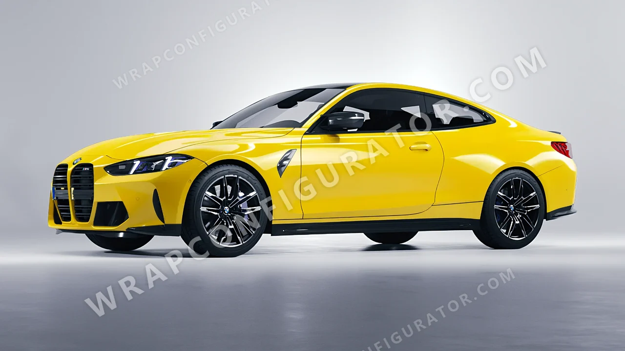 Yellow BMW M4 Coupe 2024 wrapped in 3M Gloss Bright Yellow G15