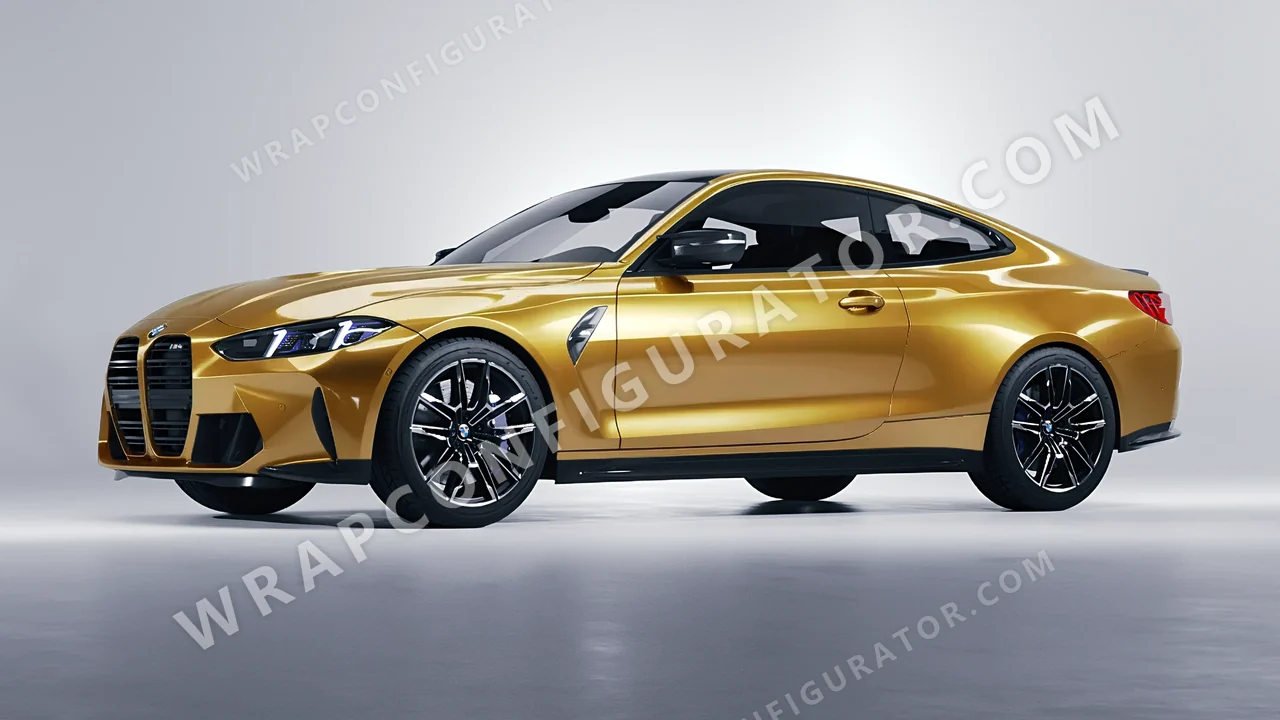 Yellow BMW M4 Coupe 2024 wrapped in 3M Gloss Gold Metallic G241