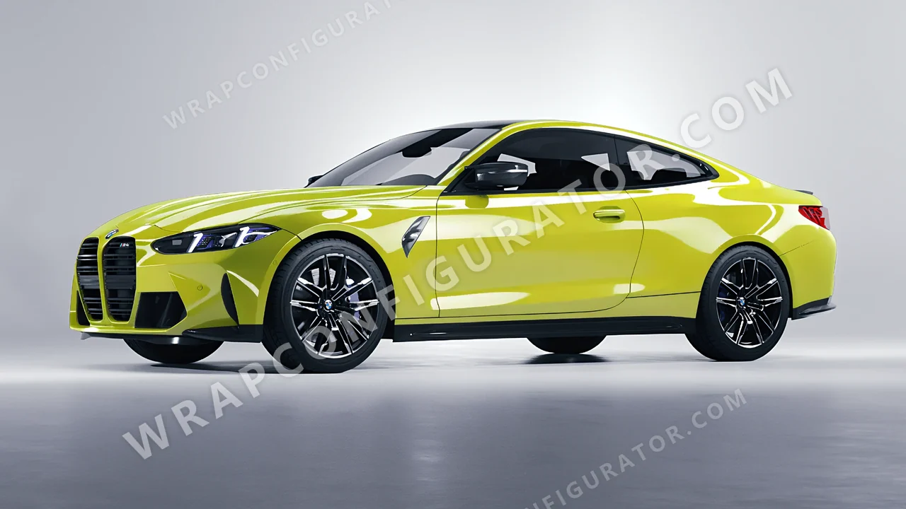 Yellow BMW M4 Coupe 2024 wrapped in Colourshield PPF by HyperPro Fluorescein Yellow HGF67-P