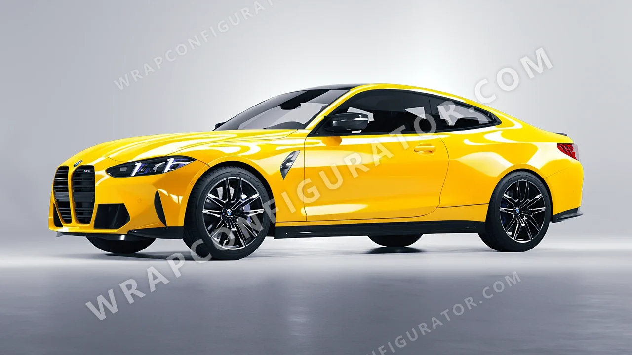 Yellow BMW M4 Coupe 2024 wrapped in Inozetek Dynamic PPF Sunflower Yellow DPPF921