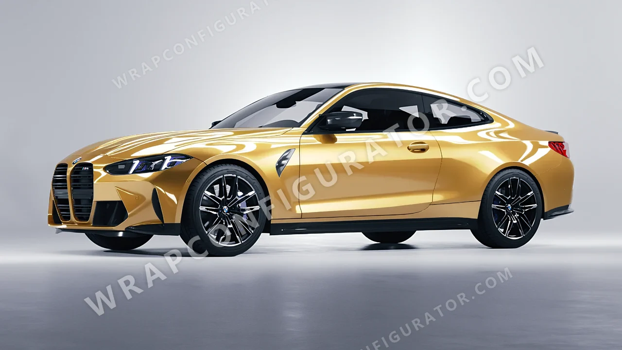 Yellow BMW M4 Coupe 2024 wrapped in ORACAL Divine Gold 970RA-995G
