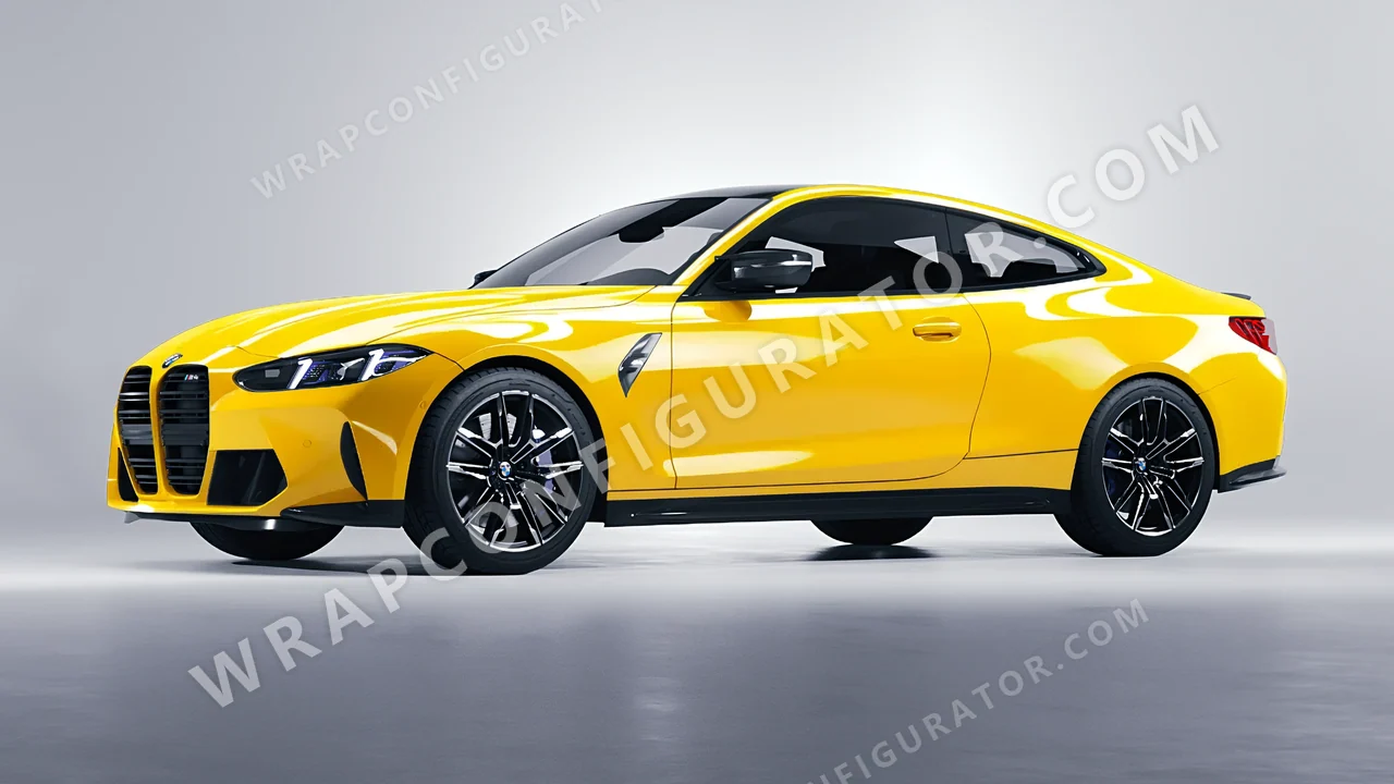 Yellow BMW M4 Coupe 2024 wrapped in ORACAL Traffic Yellow 970RA-216G