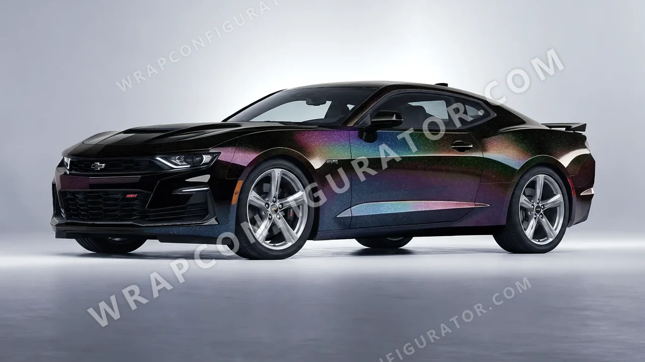Black Chevrolet Camaro SS 2020 wrapped in 3M Black Psychedelic HGP221