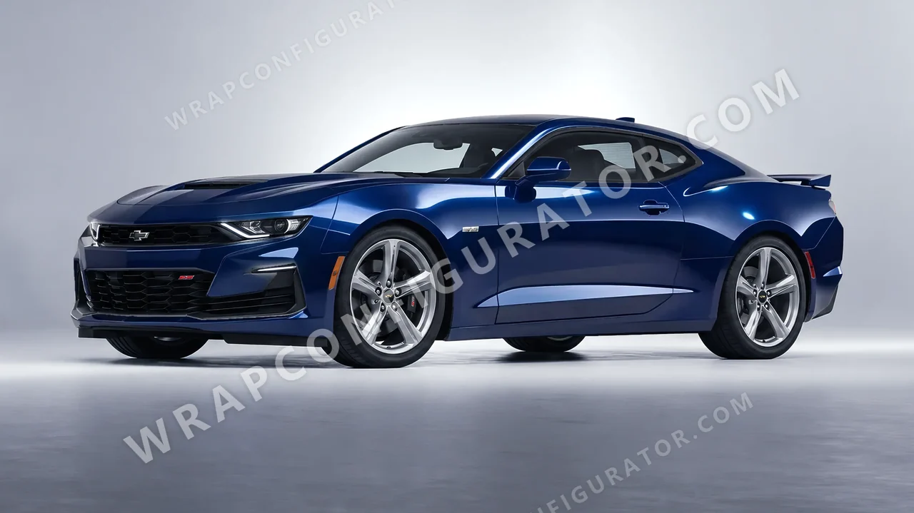 Black Chevrolet Camaro SS 2020 wrapped in 3M Gloss Midnight Blue GP272