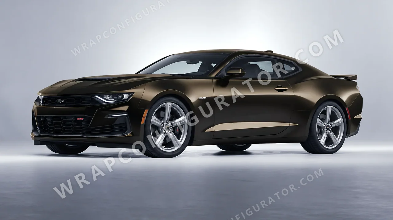 Black Chevrolet Camaro SS 2020 wrapped in 3M Satin Gold Dust Black SP242