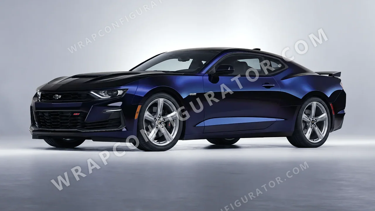 Black Chevrolet Camaro SS 2020 wrapped in KPMF Blue Black Iridescent K75469