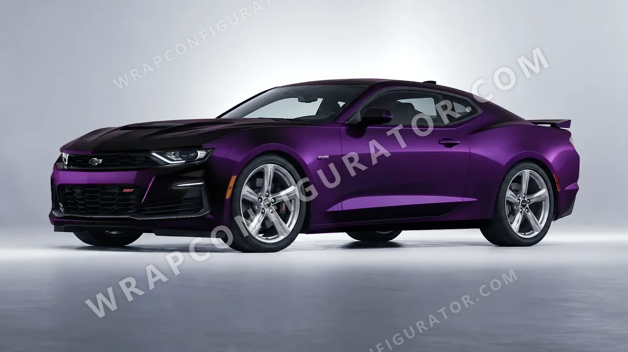 Black Chevrolet Camaro SS 2020 wrapped in KPMF Frozen Midnight Purple K75570