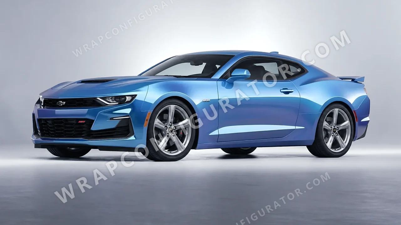Black Chevrolet Camaro SS 2020 wrapped in ORACAL Jetstream Blue 970RA-963G