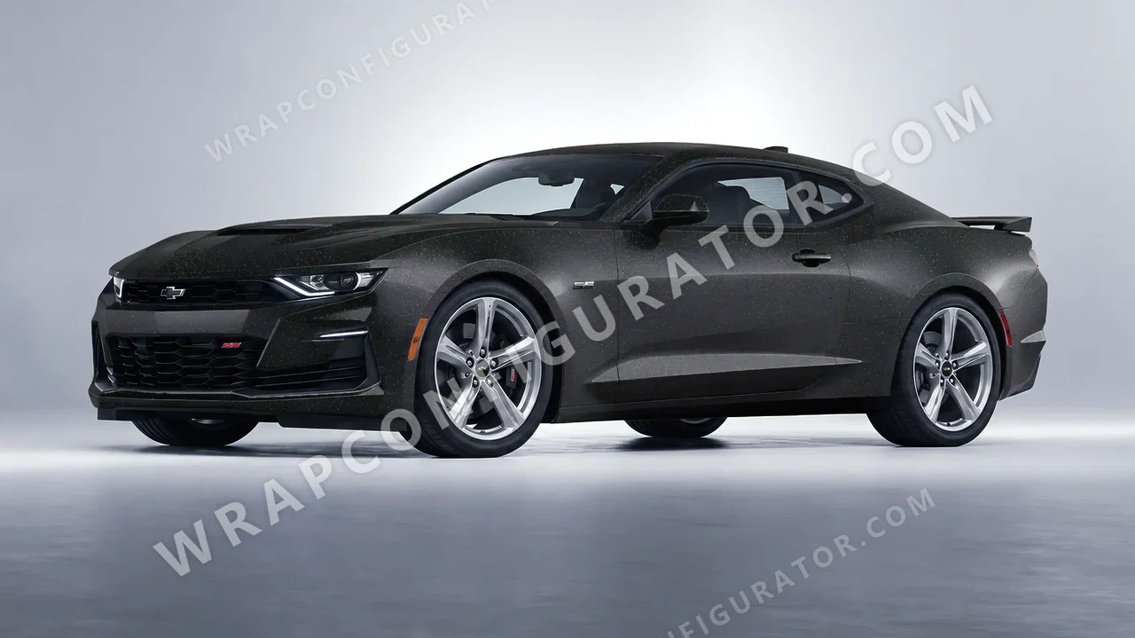 Black Chevrolet Camaro SS 2020 wrapped in ORACAL Matt Black Galactic Gold 970RA-905M