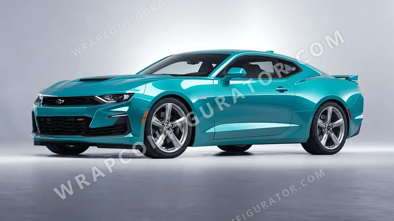 Blue Chevrolet Camaro SS 2020 wrapped in 3M Gloss Atomic Teal G356