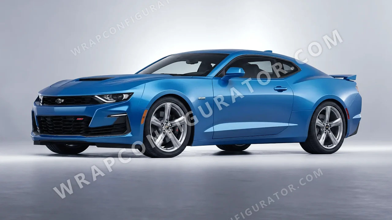 Blue Chevrolet Camaro SS 2020 wrapped in 3M Satin Perfect Blue S347