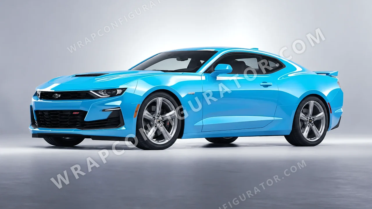Blue Chevrolet Camaro SS 2020 wrapped in 3M Sky Blue HG77