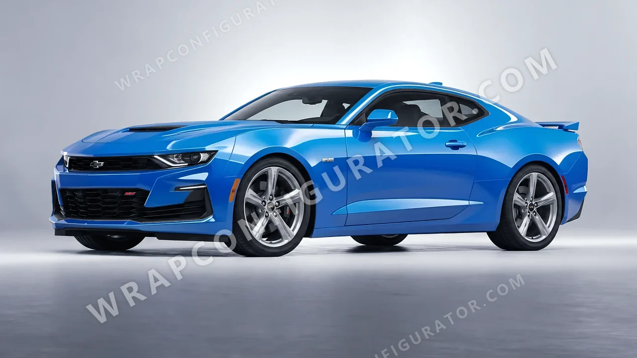 Blue Chevrolet Camaro SS 2020 wrapped in Avery Dennison Light Blue SW900-632-O
