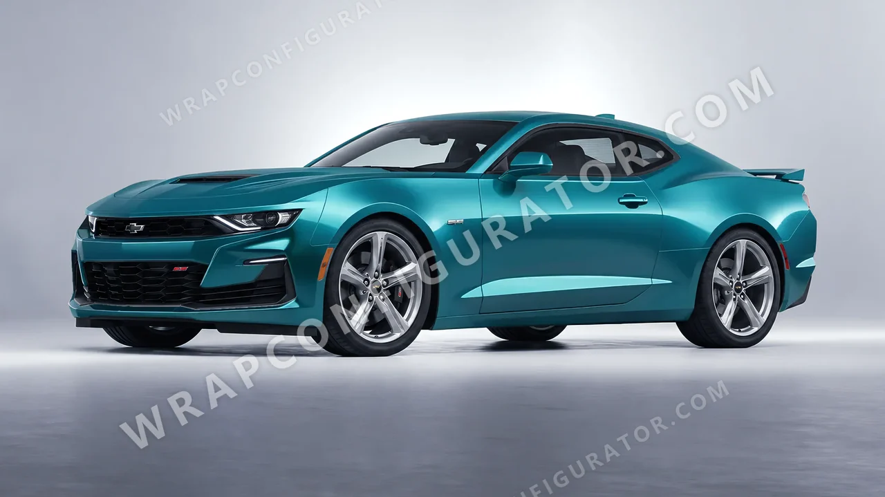 Blue Chevrolet Camaro SS 2020 wrapped in Avery Dennison Satin Cool Teal SW900-716-S