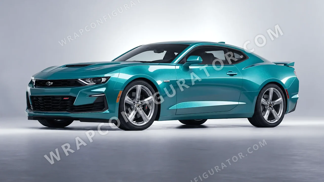 Blue Chevrolet Camaro SS 2020 wrapped in KPMF Dynamic Teal K75455
