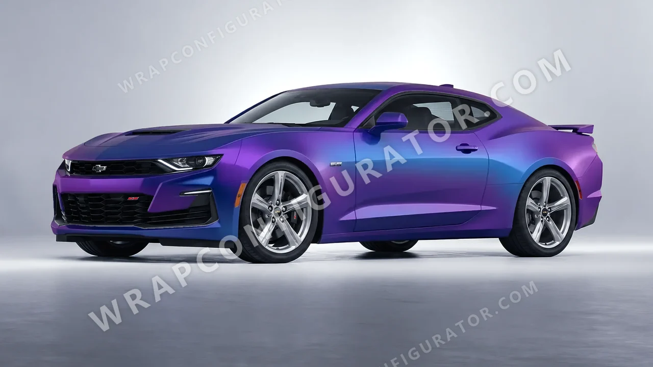 Blue Chevrolet Camaro SS 2020 wrapped in KPMF Matt Purple Blue Iridescent K75566