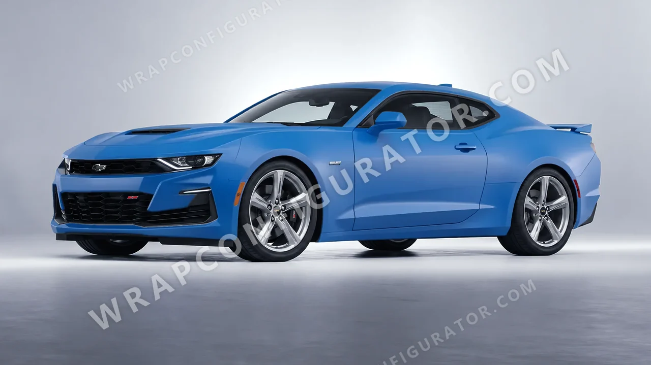 Blue Chevrolet Camaro SS 2020 wrapped in ORACAL Fjord Blue 970RA-547M