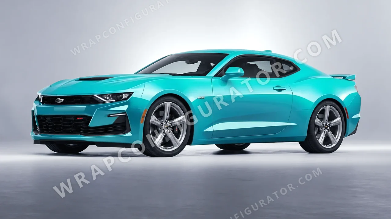 Blue Chevrolet Camaro SS 2020 wrapped in ORACAL Turbo Turquoise 970RA-172G