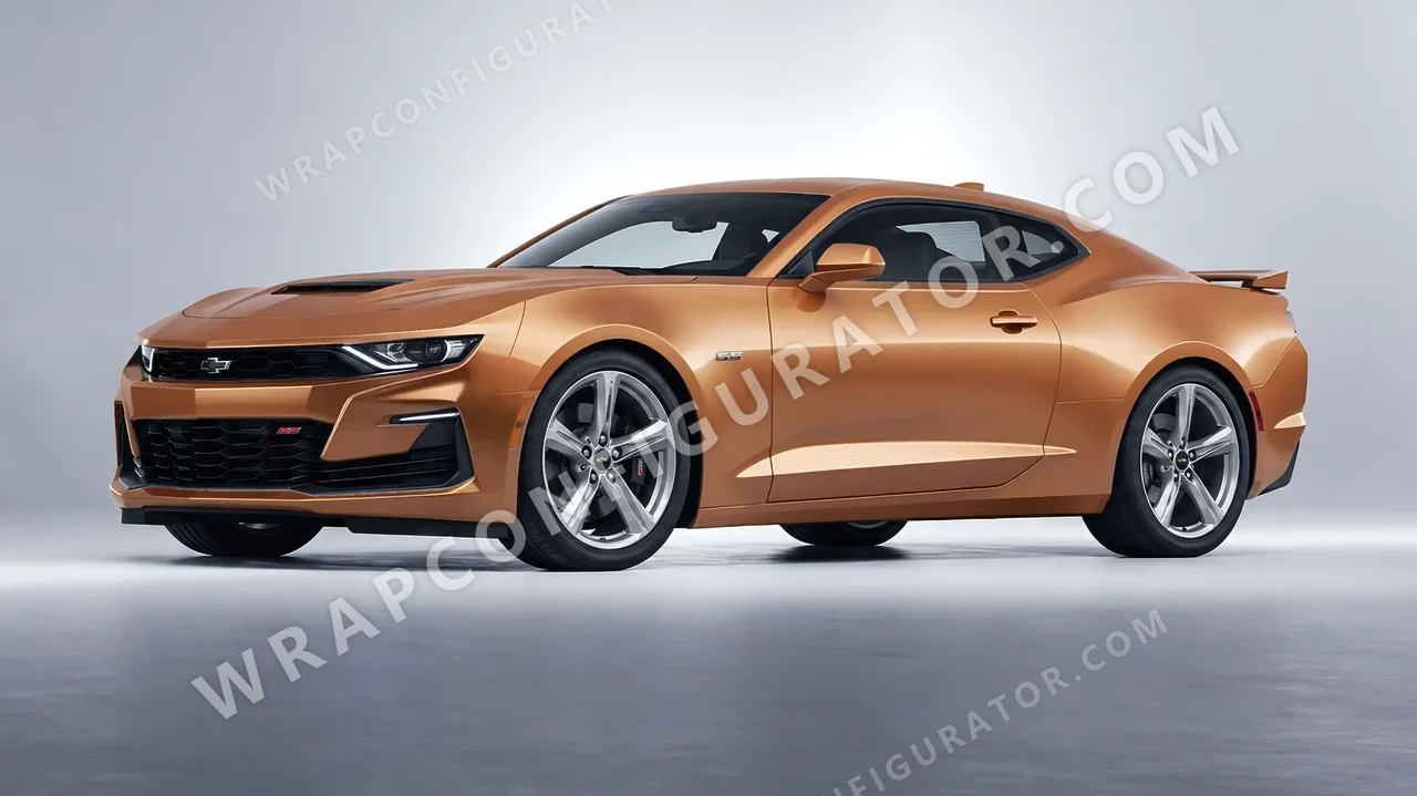 Brown Chevrolet Camaro SS 2020 wrapped in 3M Satin Caramel Luster SP59