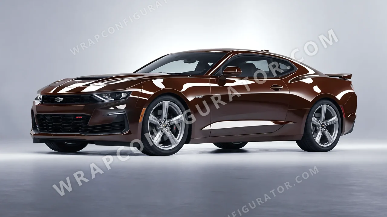 Brown Chevrolet Camaro SS 2020 wrapped in Inozetek Dynamic PPF DDE Chocolate DDE103