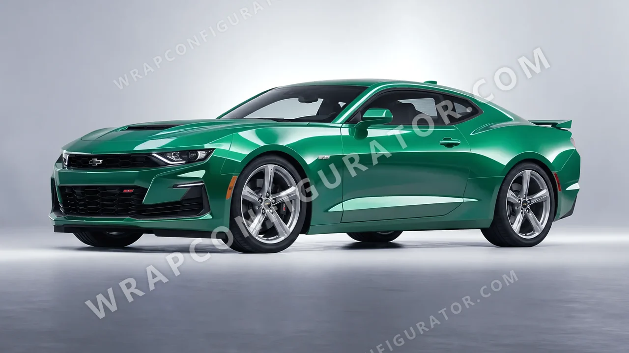 Green Chevrolet Camaro SS 2020 wrapped in 3M Gloss Green Envy G336