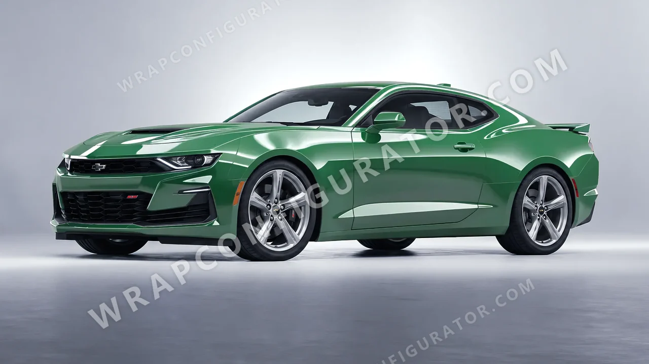Green Chevrolet Camaro SS 2020 wrapped in 3M Mantis Green HG36