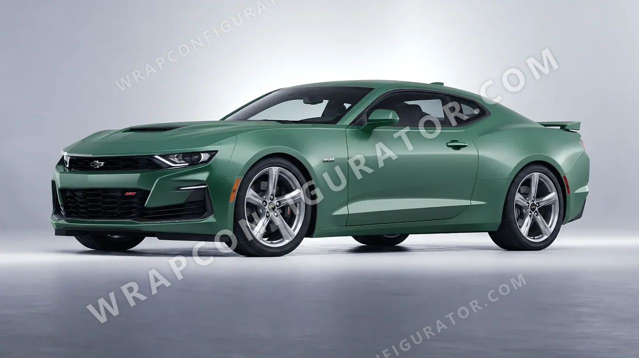 Green Chevrolet Camaro SS 2020 wrapped in 3M Matte Pine Green Metallic M206