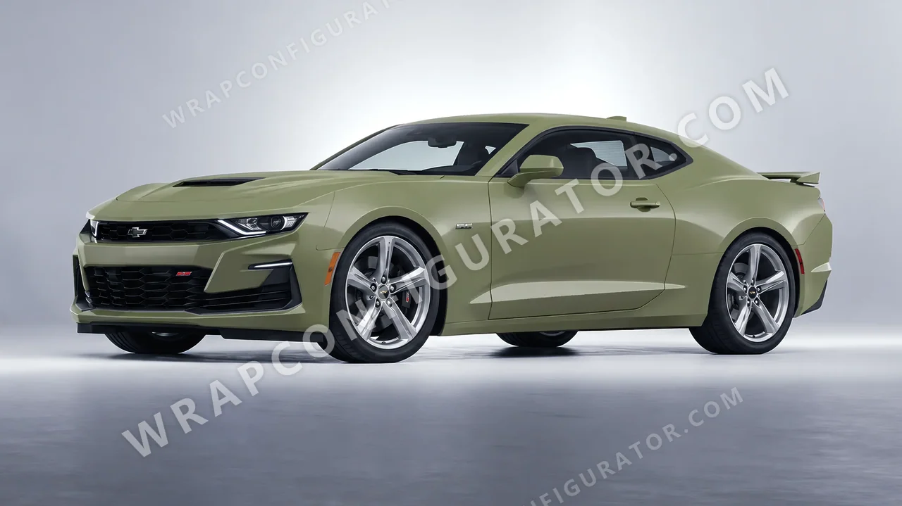 Green Chevrolet Camaro SS 2020 wrapped in Avery Dennison Khaki Green SW900-711-O
