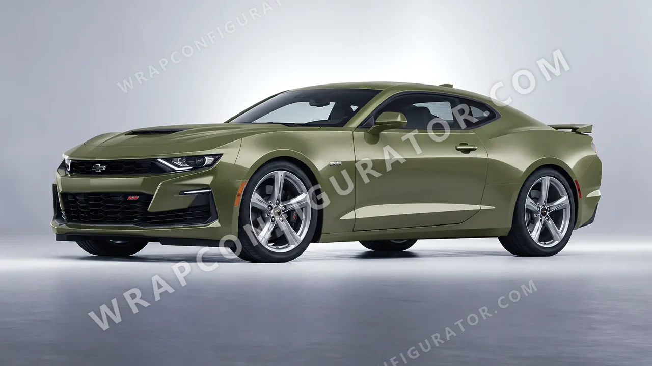 Green Chevrolet Camaro SS 2020 wrapped in Avery Dennison Khaki Green SW900-712-O