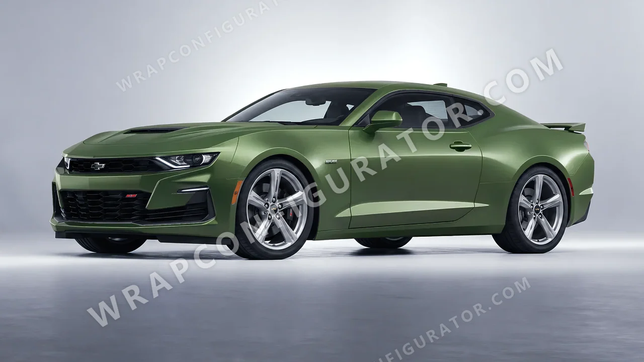 Green Chevrolet Camaro SS 2020 wrapped in Avery Dennison Moss Green SW900-737-M