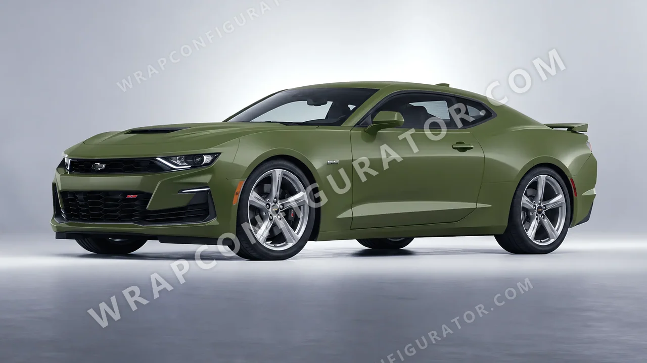 Green Chevrolet Camaro SS 2020 wrapped in Avery Dennison Olive Green SW900-732-O