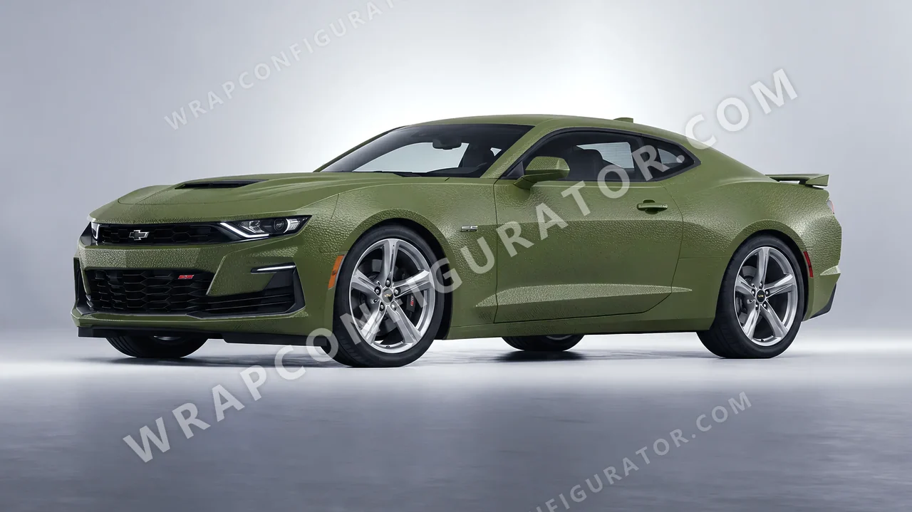 Green Chevrolet Camaro SS 2020 wrapped in Avery Dennison Rugged Combat Green SW900-718-X
