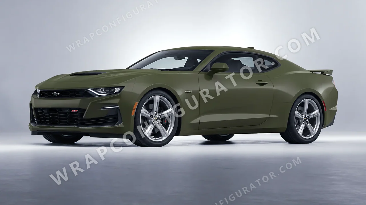 Green Chevrolet Camaro SS 2020 wrapped in Colourshield PPF by HyperPro Army Green SMF04-P