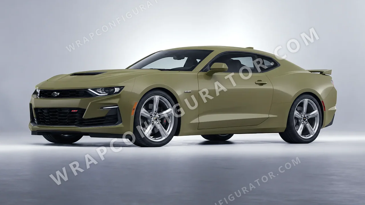 Green Chevrolet Camaro SS 2020 wrapped in Colourshield PPF by HyperPro Khaki Green SMF05-P