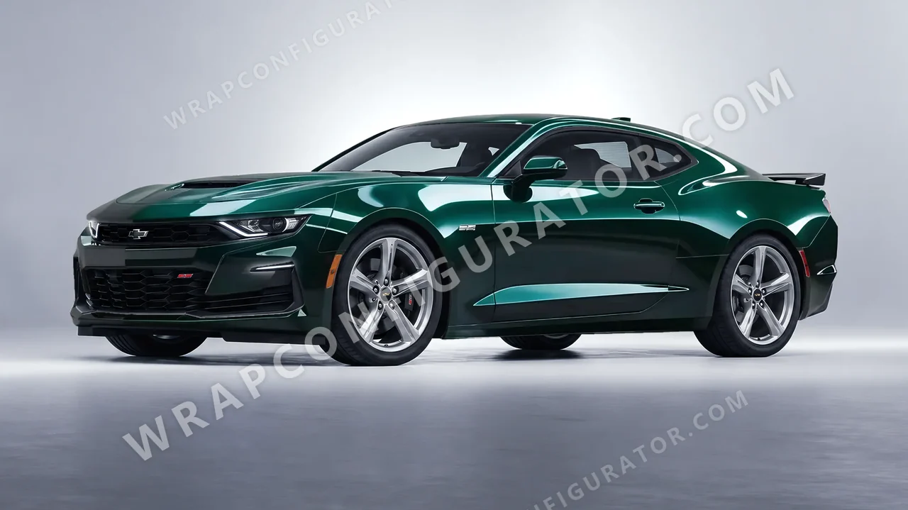 Green Chevrolet Camaro SS 2020 wrapped in Colourshield PPF by HyperPro Retro Deep Green HGF31-P