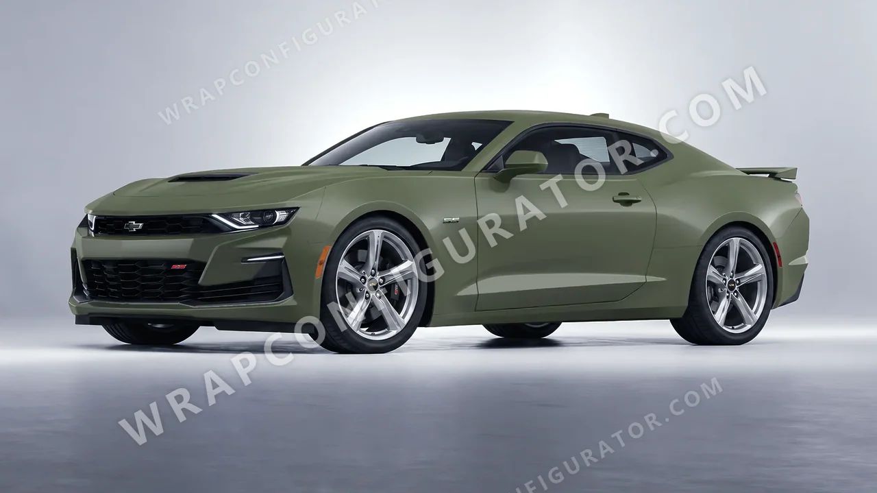 Green Chevrolet Camaro SS 2020 wrapped in Inozetek Dynamic PPF Army Green DPPF810