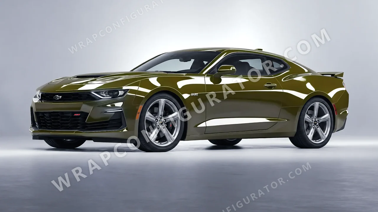 Green Chevrolet Camaro SS 2020 wrapped in Inozetek Dynamic PPF Army Green DPPF933