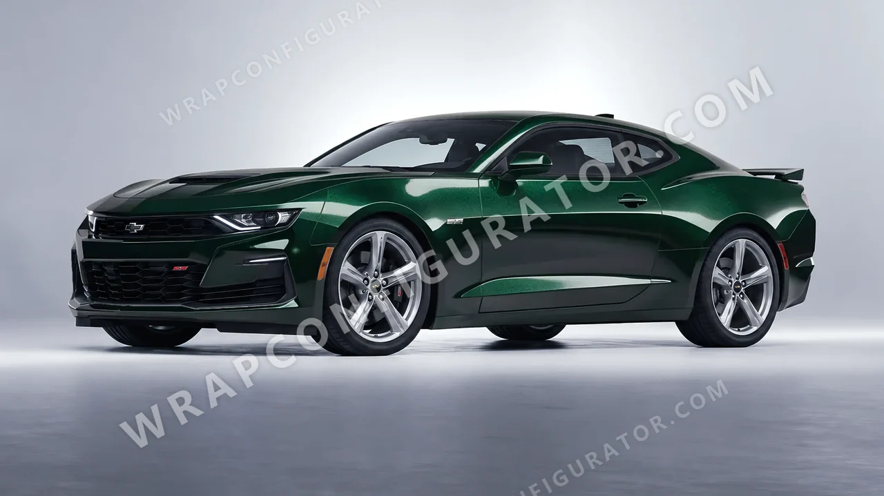 Green Chevrolet Camaro SS 2020 wrapped in Inozetek Dynamic PPF Dark Emerald DPPF930